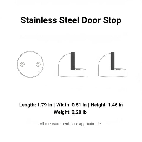 Diagram of Heavy 2.2 Lb Stainless Steel Door Stop Wedge With Brushed Finish Floor Holder For Hardwood And Tile Non Magnetic Interior Door Prop