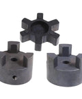 Heavy Duty Three Piece Jaw Coupler Kit Featuring Flexible Spider Insert, black composite construction, designed for servo motors.