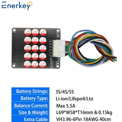 Capacitive Active Battery Equalizer Balancer for LiFePO4 and LTO Packs 3S Through 21S with 5A Transfer, detailed view with wiring.