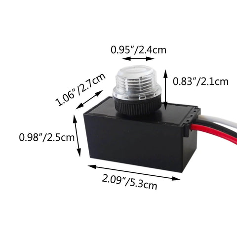 Auto On Off Dusk To Dawn Photoelectric Sensor Switch 12V DC 10A Outdoor Lighting Control dimensions shown