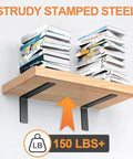 Heavy Duty 10 Inch L Shaped Shelf Brackets 6 Pack Steel Wall Mount Brackets With Mounting Hardware, loaded with books