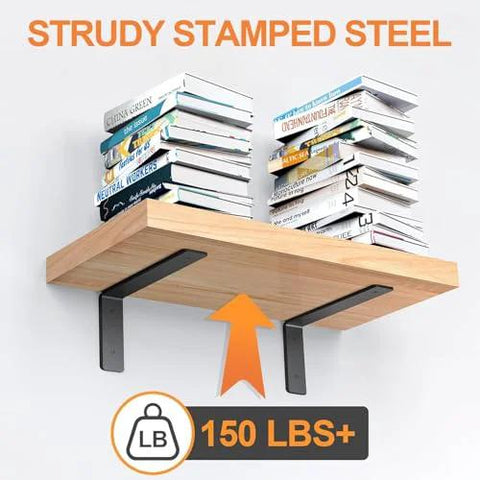 Heavy Duty 10 Inch L Shaped Shelf Brackets 6 Pack Steel Wall Mount Brackets With Mounting Hardware, loaded with books