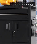 Heavy Duty Portable Tool Box Cart With Double Drawers, Mobile Metal Tool Cabinet For Auto Repair And Garage in black.