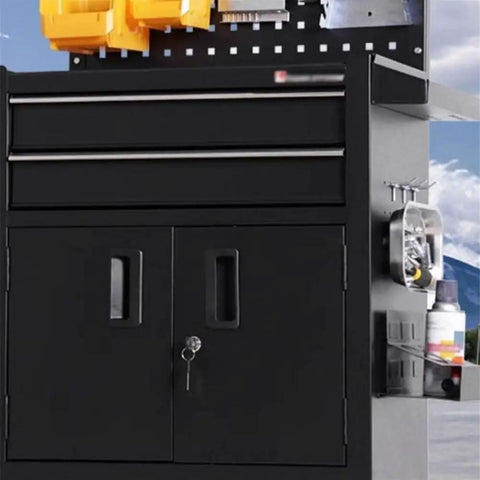 Heavy Duty Portable Tool Box Cart With Double Drawers, Mobile Metal Tool Cabinet For Auto Repair And Garage in black.