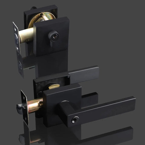 Entry Lever Door Handle With Deadbolt Lock Set For Front Door Or Office Reversible Matte Black Finish Keyed Alike 3 Pack