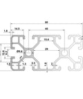 4080 Aluminum Extrusion 1500mm Long T Slot Rail Silver Color Heavy Duty Industrial Grade Builder Profile For CNC Machines Robotics And DIY Projects For Makers Lightweight Yet Strong Easy To Cut And Assemble. cross-section drawing with 40x80 mm dimensions