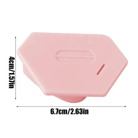 Pink Magnetic Seam Guide For Sewing, Multifunctional Ruler And Hemmer Guide, measures 6.7x4 cm, with secure magnet attachment.