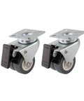 Heavy Duty Twin Wheel Swivel Casters With Locking Brake For Industrial Carts And Workbenches Bulletproof Steel Build, close-up view.