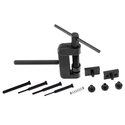 13Pcs Chain Breaker Tools Kit With Chrome Vanadium Steel For Motorcycle ATV Dirt Bike Scooter And Bicycle Chain Repair Riveter Set With Press Anvils Pins And Carrying Case displayed with components