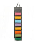 Slick Double Sided Hanging Closet Organizer With Sixteen Clear Pockets For Gym Gear And Casual Threads, Space Savvy Wardrobe Storage Hanger With Heavy Duty Clips, Keep Your Room Tight In Charcoal Gray showcasing colorful pockets.
