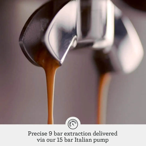 Close-up of espresso shot pouring from Barista Pro Espresso Machine With Built-In Grinder And 4 Keys Formula