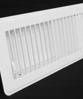 Floor Register With Louvered Design And Damper Lever White 14 by 6 Inch Duct Opening Side View