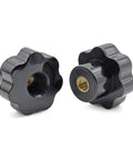 Screw On Knurled Clamping Knob Set M8 Thread Black And Gold Plastic Metal Handle 7 Pieces 40mm Head Diameter 28mm Total Height