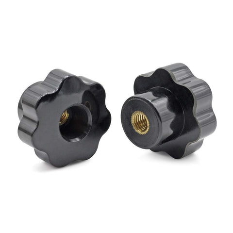 Screw On Knurled Clamping Knob Set M8 Thread Black And Gold Plastic Metal Handle 7 Pieces 40mm Head Diameter 28mm Total Height