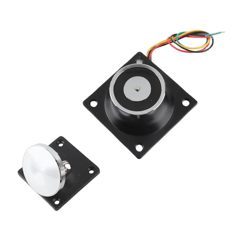 Heavy Duty Electromagnetic Door Holder With 132 Pound Strong Suction For Wooden And Fire Doors Features Smart Power On Locking Mechanism In Cast Steel, showing two components.
