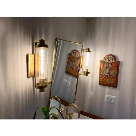 Retro Edison Look LED Filament Bulbs T10 Tubular 12W Dimmable Warm White 2700K 1000 Lumens E26 Base illuminated in wall sconce