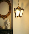 Cool Copper Pendant Light With Ice Crack Glass Lantern Adjustable Hanging Height Single Head Chandelier For Living Room