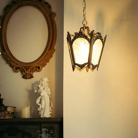 Cool Copper Pendant Light With Ice Crack Glass Lantern Adjustable Hanging Height Single Head Chandelier For Living Room