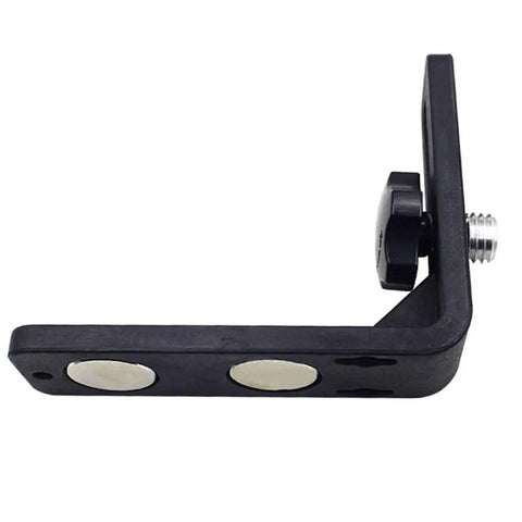 Side view of L Shape Magnetic Bracket Leveling Adapter Five Eighths Inch Universal Magnetic Mount for Laser Levels with magnets visible.
