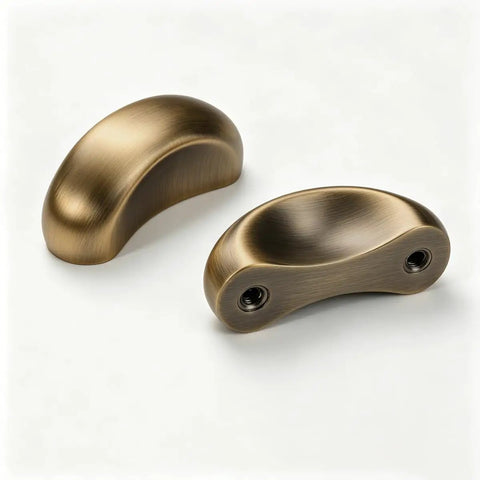 French Antique Brass Half Moon Cabinet Pulls 1.84 Inch Arch Drawer Handles Set of 2, single hole, cup hardware