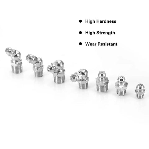 Beefy 45 Pcs Grease Nipple Fittings Set For Grease Guns Brass Metal Nipples M6 M8 M10 high hardness, wear resistant nipples lineup