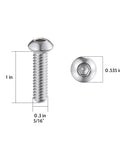 30 Piece Set Of 5/16 Inch By 1 Inch Button Head Socket Cap Screws In Top Grade 304 Stainless Steel with hex drive and dimensions shown.