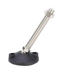 Hella Sturdy Four Piece Leveling Feet Kit Swivel Base Adjustable Threads Non Slip Rubber Bottoms For Furniture And Appliances Keeps Your Gear Rock Solid Levels Fast And Saves Hardwood Floors From Scratches, detailed image of single leveling foot with threaded stem and rubber base.