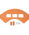 Top Shelf Router Template Kit For Dead Simple Cabinet Corner Cutting And Exact Switch Hole Marking Includes R15 R30 R100 R200 Radius Guides, durable orange plastic templates.