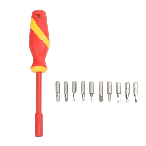 Professional 1000V VDE Insulated Screwdriver Set For Electricians And Techs With Magnetic Alloy Steel Bits And Torx Drivers For Safe High Voltage Jobs You Can Trust red handle with 10 bits