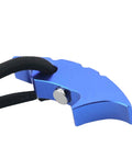 Close-up of blue aluminum Beefy Sprocket Jam Gear Tool For Engines And Transmissions with black cord, 4.9 inch
