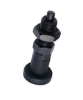 Tough As Nails 2 Piece Carbon Steel Self Locking Plunger Pins With Quick Release Spring Action For Bulletproof Indexing And Rock Solid Positioning In M10 M12 M16 M20 Projects, detailed close-up of a plunger pin.