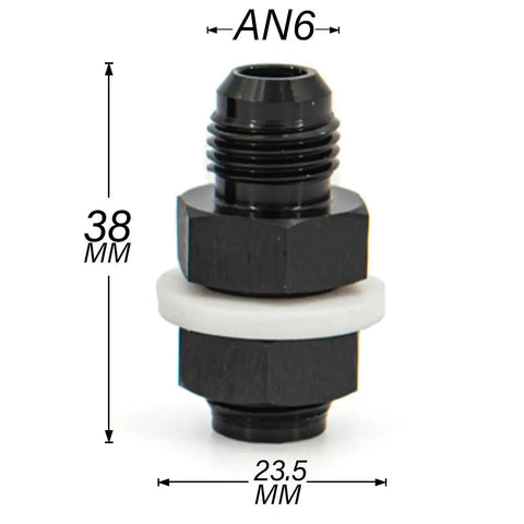 6AN To 6AN Male Flare Straight Fuel Line Bulkhead Fittings Aluminum Black, 38mm Height, 23.5mm Width, High Pressure Use