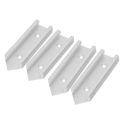 Heavy Duty 4 Pack Aluminum T Track Connectors For Router Table Miter Jig Slot Cross Points Plus Intersection Fixtures To Upgrade Your Woodworking Setup Today, aluminum connectors in a row.