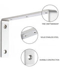 Stainless Steel L Shaped Shelf Brackets Heavy Duty Wall Mount Supports for Floating Shelves detailed view with features highlighted