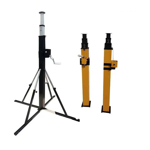 Job Site Ready Hand Crank Telescopic Lifting Mast Featuring A Smooth Manual Winch For Seamless Lighting Setup And Rigging Tasks Custom Length Options Up To Nine Meters, with adjustable legs and two modular poles.