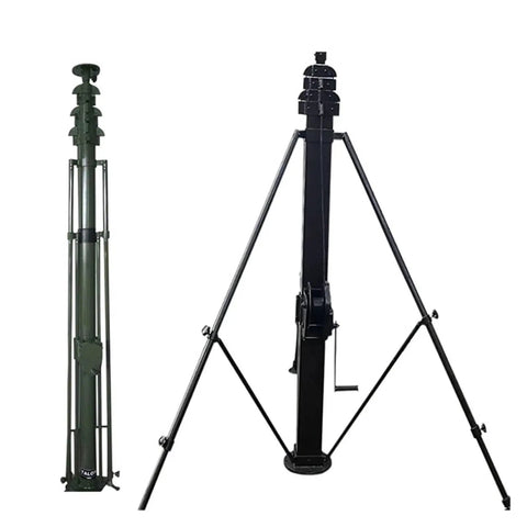12 Meter Aluminum Telescopic Lift Mast With Manual Crank featuring robust structure and lift mechanism, ideal for seamless pole raising.