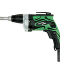 Drywall Screw Gun With Silent Clutch And 6.6 Amp Motor 6000 RPM Side View with Belt Hook and Removable Nose Piece