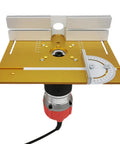 Heavy Duty Set Of Three Router Table Insert Plates Forged From Solid Aluminum Alloy For Straight Shots And Zero Hassle Mounts On Your Daily Table Saw Workshop Rig with an adjustable angle guide.