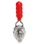 Stainless Steel Toggle Clamp With 220.5Lb Holding Power, Push Pull Clamp For Woodworking, Fixture Setup, Home Decor Projects, And Equipment Installations, Heavy Duty Grip, Arrow Storage Case Included, red handle front view