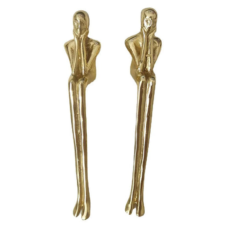 Brass Thinker Shape Cabinet Pulls Gold Finish Artful Abstract Drawer Handles For Cabinets And Furniture 146x27x32mm