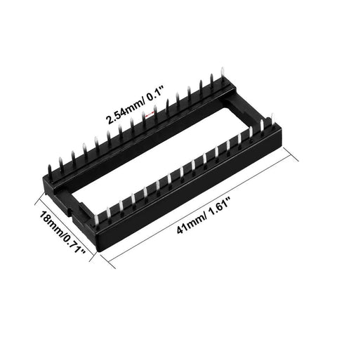 Close-up of DIP IC Socket Adapter 32 Pin Dual Row 2.54mm Pitch Solder Type With 15.2mm Row Spacing, showing dimensions.