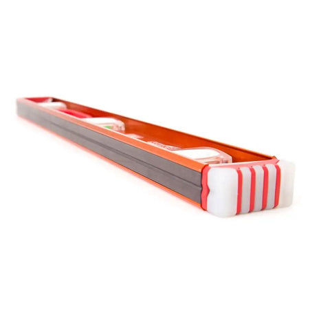 Savage 24 Inch Anodized Aluminum Magnetic I-Beam Level With Supershock End Caps And Three Bubble Vials For 0/90/45 Degrees, angled view