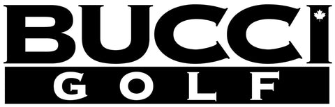 Bucci Golf logo in black and white with a maple leaf symbol