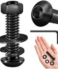Grab Badass M6 Hex Socket Cap Screw Kit Black Alloy Steel with Nuts and Washers showing screws, nuts, and washers in hand.