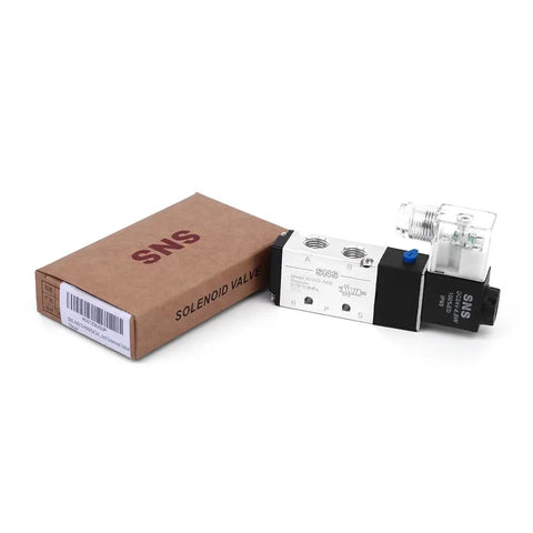 Heavy Duty Single Coil Solenoid Valve With Slick One Quarter Inch Npt Fittings Pilot Operated Electric Switch Designed For Tight Garage Spaces Reliable Dc Twenty Four Volt Pull Smooth Shifting Five Port Two Position Setup Built Tough For Grind