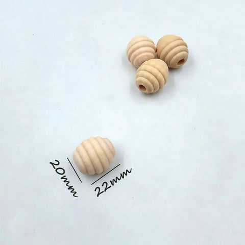 Unfinished Natural Wood Honeycomb Beads Set Dope 30 Pieces Each 22mm By 20mm DIY Jewelry Spacers showing dimensions