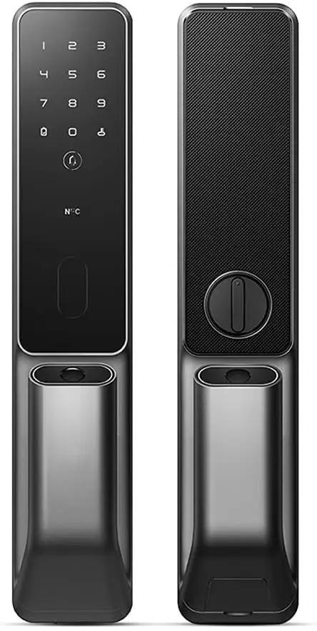 Zero Hassle Smart Door Lock Featuring Fingerprint Scan And Numeric Password Keyless Entry Automatic Electronic Deadbolt App Managed For Heavy Duty Home Security Setup, showing front and side views with keypad and fingerprint scanner.