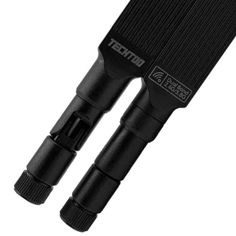 Close-up of Dual Band 9 dBi WiFi Antenna 2.4GHz 5.8GHz RP-SMA 2 Pack with swivel connectors