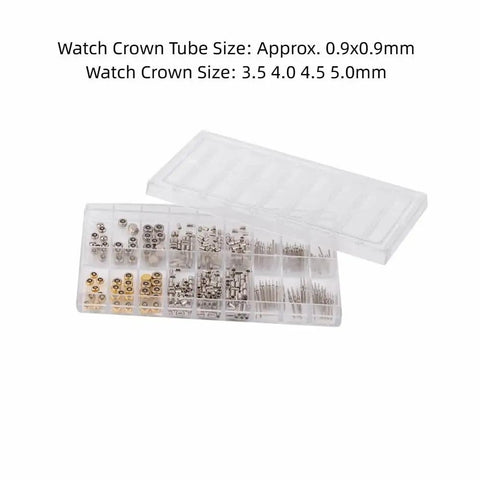 Metal Watch Crown Tube Stem Set 10 Pcs For ETA 2824 2836 Movements Pro Watch Repair Kit in clear storage case