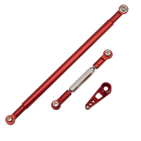 Beefy Aluminum Steering Linkage Kit With CNC Machined Servo Arm Horn For 1 To 12 MN Series RC Cars Includes 2 steering linkages and 1 servo arm, red aluminum